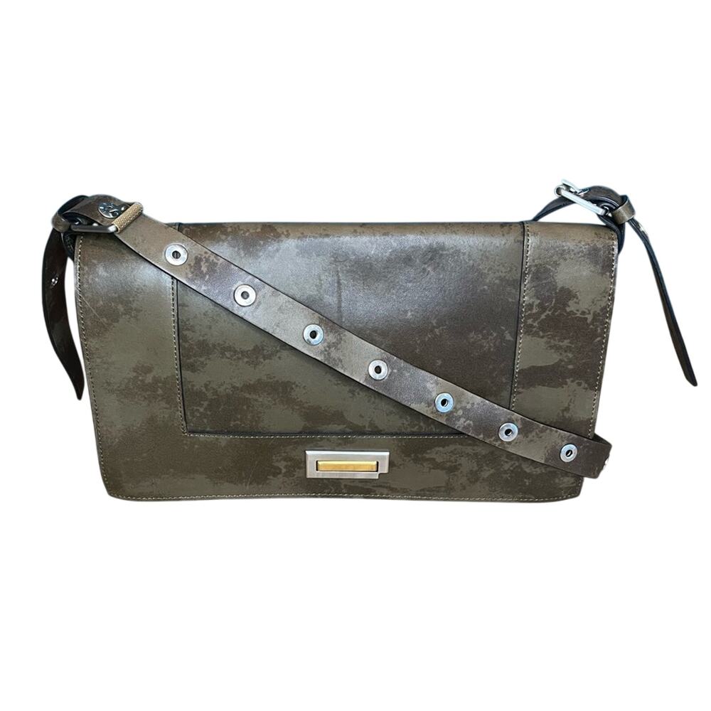 Dion Lee Leather Rivet Shoulder Bag Marbled Green Industrial Mixed Metal Punk